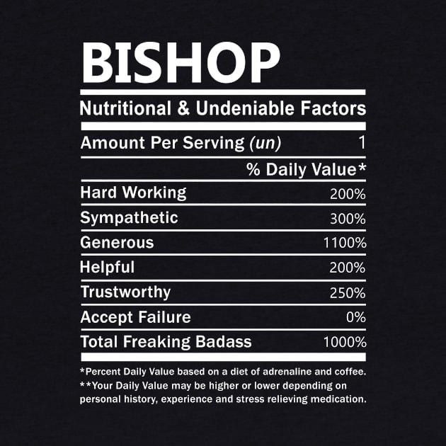 Bishop Name T Shirt - Bishop Nutritional and Undeniable Name Factors Gift Item Tee by nikitak4um